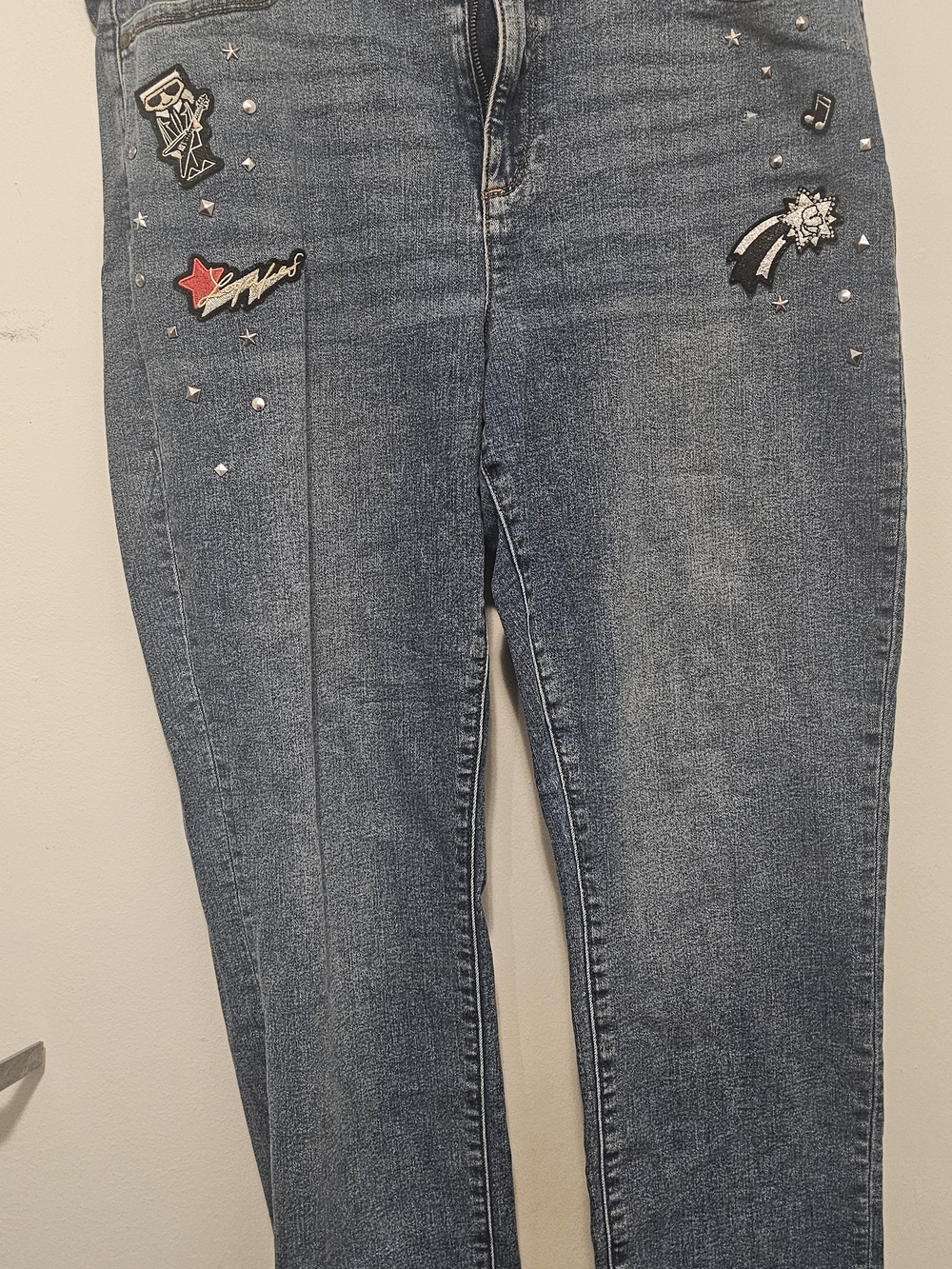Karl Lagerfeld Embellished Skinny Jeans - Blue with Red Accent